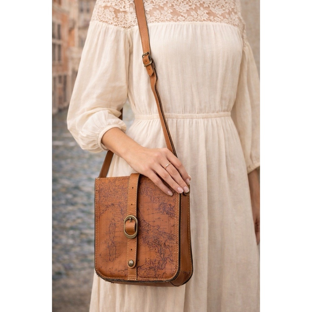 Patricia Nash Venezia Italian Leather Map Print Crossbody Bag Vintage Style